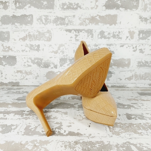 Gianni Bini Croc Print Slip On Tan Leather Platform High Heels V362 - Picture 8 of 12